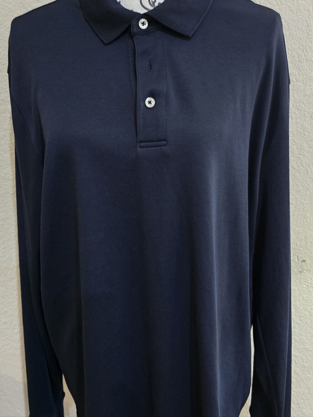 Lands' End Men's Long Sleeve Polo - Navy Blue